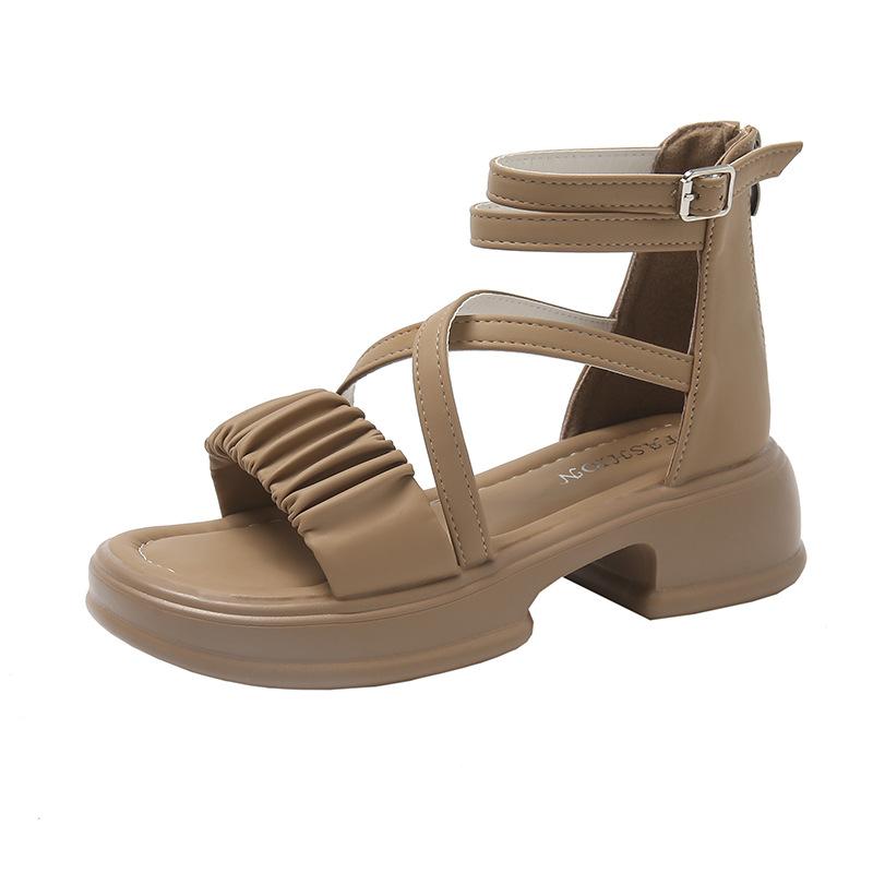 

Fashion Women Sandals 2025 Summer Open Toe Roman Sandals Comfort Square Toe Flat Cross-Strap Retro Plus Size 35-40 Sandalias De Mujer 35 коричневый