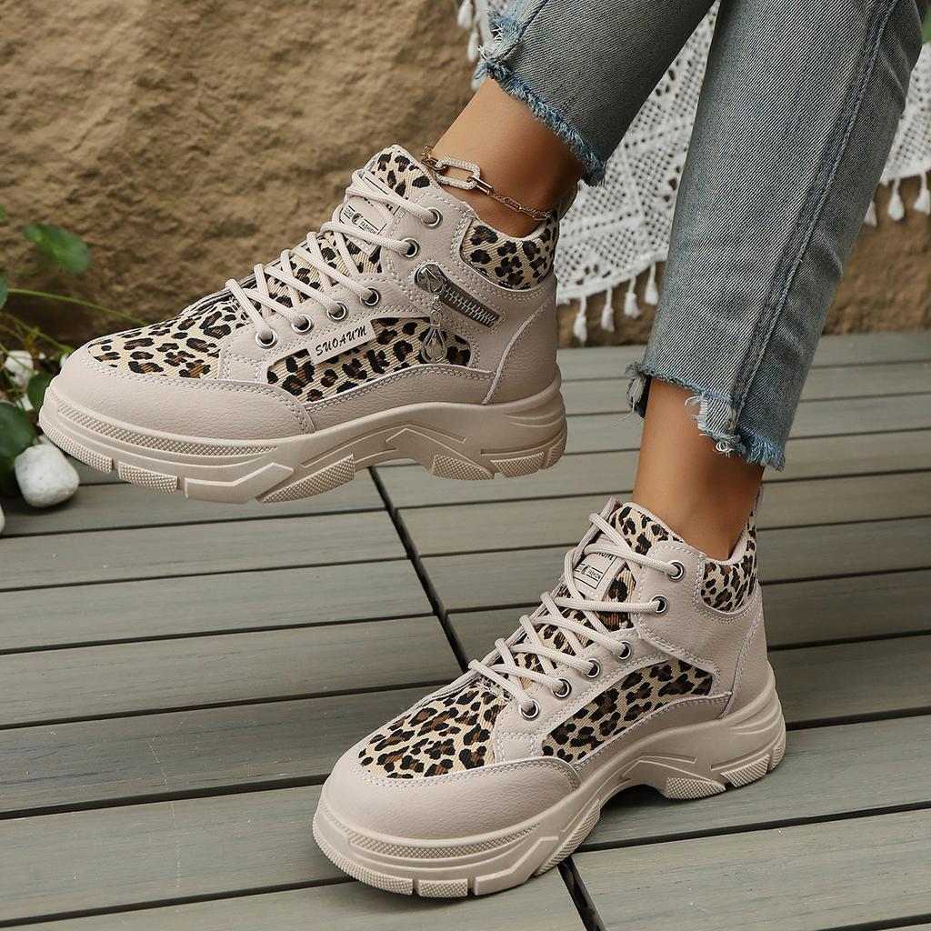 Spring and Autumn new college style casual shoes platform skateboard shoes personalized leopard print outdoor shoes