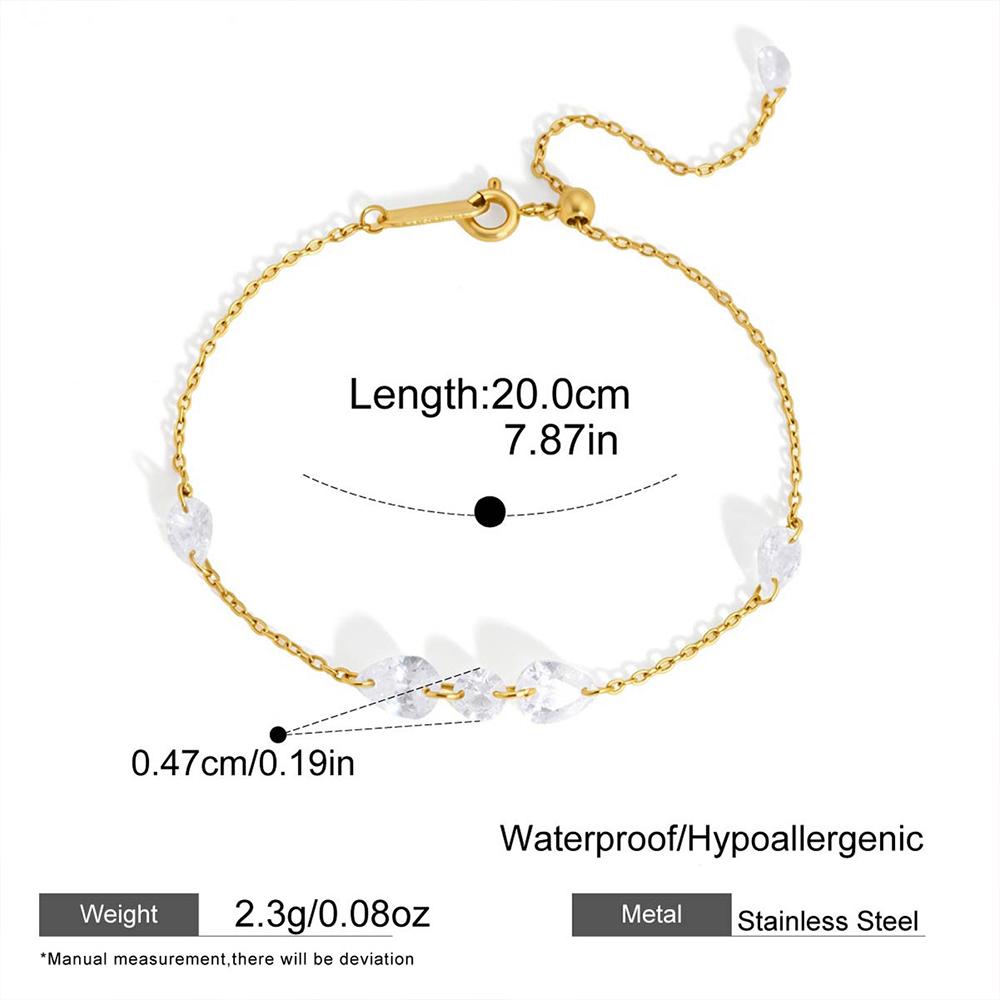 Stainless Steel Crystal Pendant Bracelet for Women Gold Color Dangle Teardrop Zircon Chain Dainty Charm Jewelry Summer Gift
