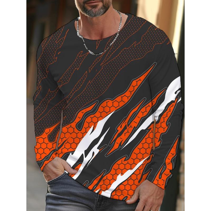 Daily Exercise Men's Training Top Street Style Men's Fashionable T-shirt 3D Printed Men's Warm Long-sleeved T-shirt For Autumn