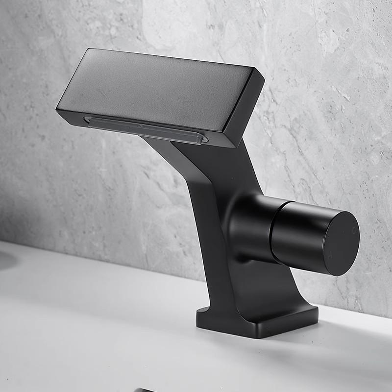 Bathroom Basin Faucet Gray Single Lever Hot and Cold Waterfall Crane Brass Sink Mixer Black Chrome Gray Tap