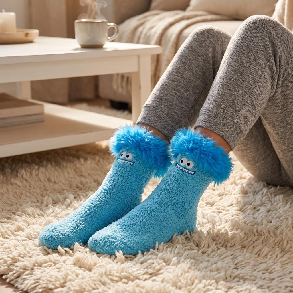 Women's Mid Calf Floor Socks with Pattern, Thick Warm Socks for Indoor Use