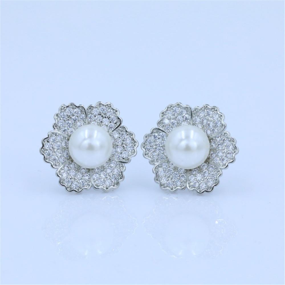Cute Female Gold Color Small White Round Pearl Zircon Stone Stud Earrings Lovely Bridal Wedding  For Women