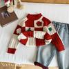 Kids Winter Thick Red Knit Sweater with Bear Print for Boys and Girls Christmas Holiday