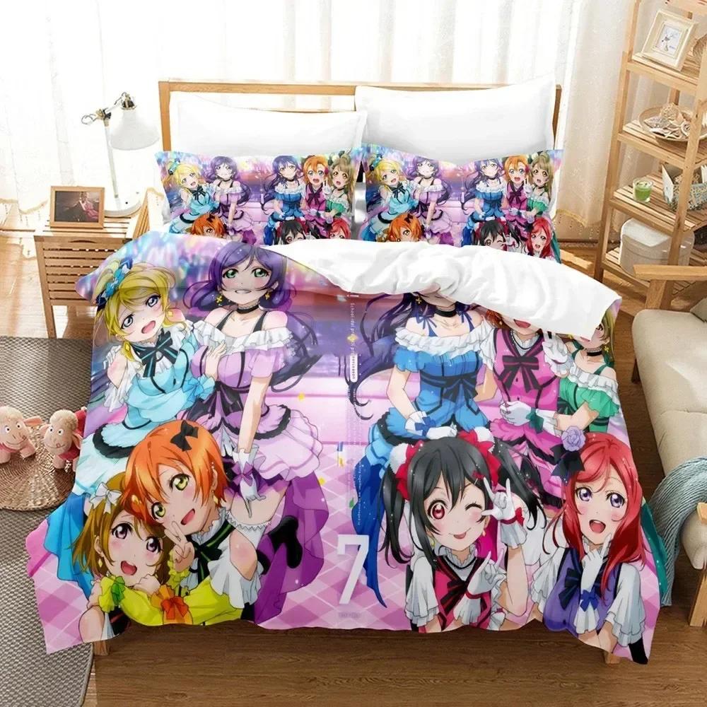 3D Love Live Bedding Set Pillowcase Printed Bed Set Duvet Cover Pillowcase Bed Linen Sheet Quilt Cover Full Queen King Size