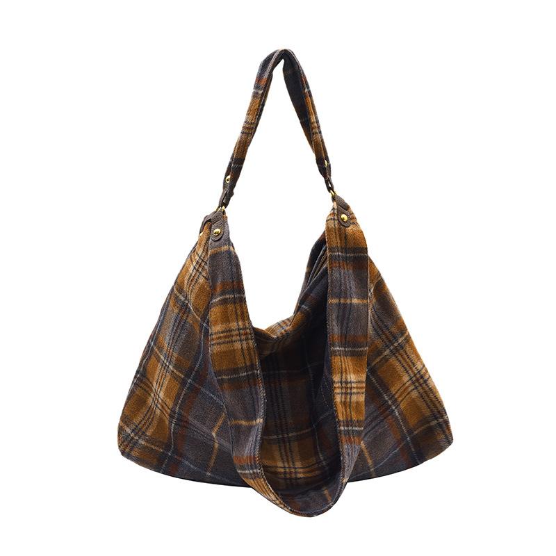 Woolen Plaid Bag Women's Large-capacity New Autumn and Winter Versatile Shoulder Messenger Bag Casual