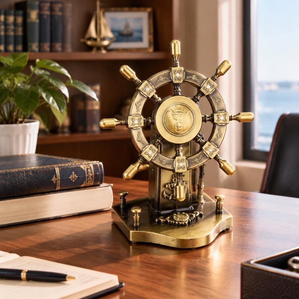 1PCS Glossy Ship Wheel Statue Retro Style Boat Steering Model Nautical Rudder Ornament Homes