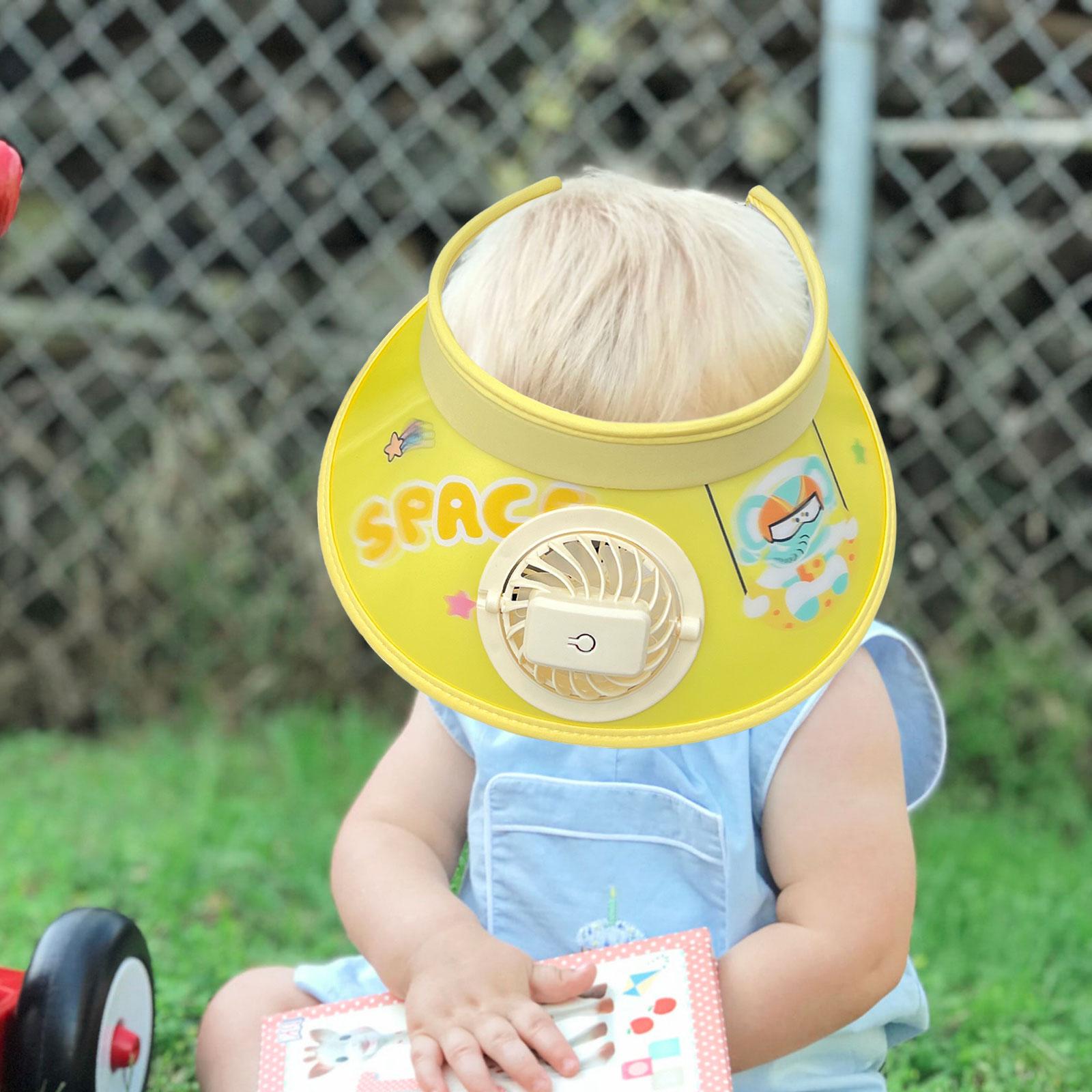 

Sun Visor Hat with Fan Adjustable Elastic Band USB Charging Cartoon Casual Wide Brim 3 Speeds Sun Hat Built in Fan for Kids жовтий