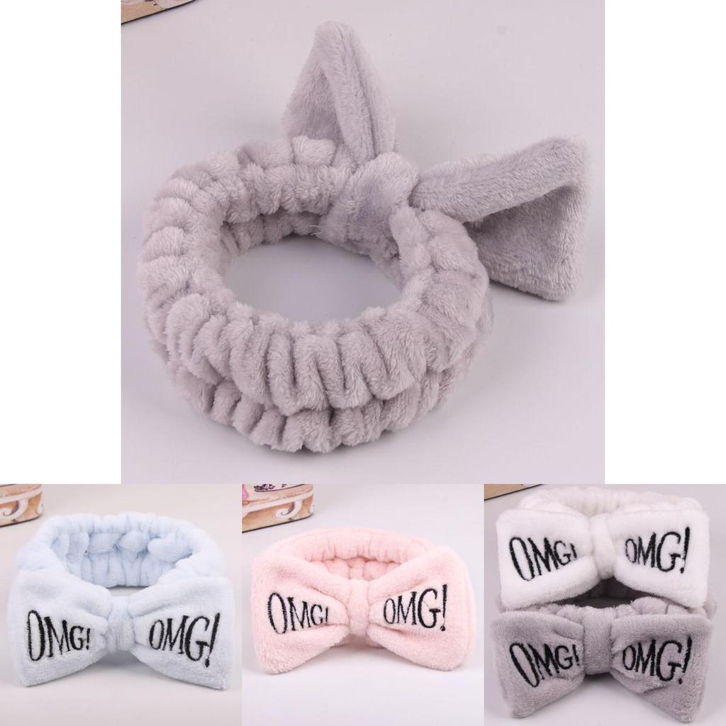 Eye-catching Candy Color Omg Letters Bow Headband Coral Fleece For All-day Comfort