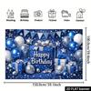 2D Coole Blaue Glitzer Konfetti Happy Birthday Hintergrund Banner mit Wimpelketten