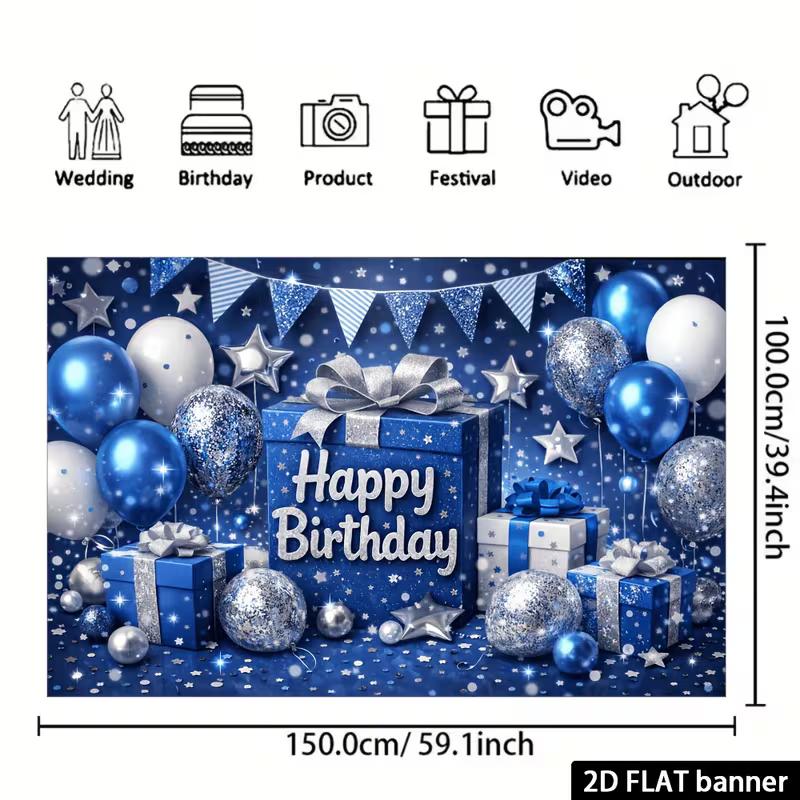 2D Coole Blaue Glitzer Konfetti Happy Birthday Hintergrund Banner mit Wimpelketten