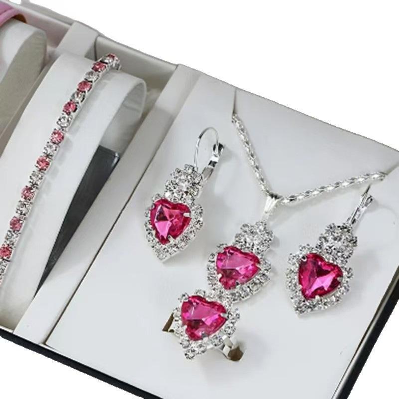 Kapka Vody Srdce Šperky Třídílný Náhrdelník Náušnice Prsten Diamantový Přívěsek Dámské Šperky