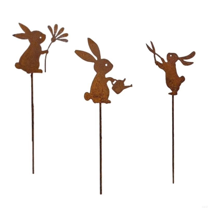 Easter Sign Rusted Rabbit Statue Tree Pot Stake Perfect for Rusty Porch and Garden Sculpture Decoration