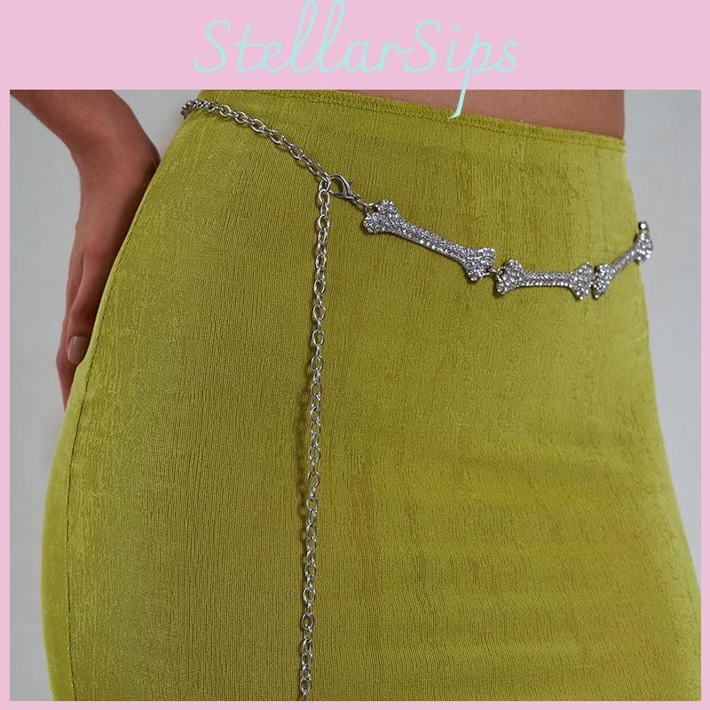 Womens Metal Bone Design Waist Chain With Rhinestone Decoration For Evening Wear And Party Use