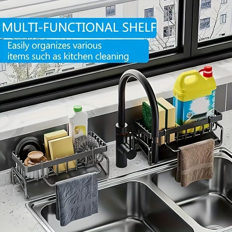 Stainless Steel Sink Organizer: Drain Rack for Sponge, Brush & Soap. Space-Saving & Easy To Clean.