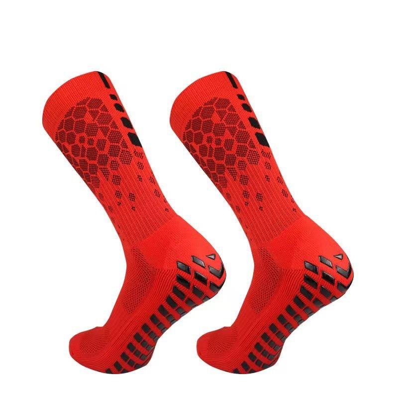 Grid Towel Bottom Mid-Calf Non-Slip Football Training Socks - Thickened Glue-Dot Design for Professional Sports Competition.