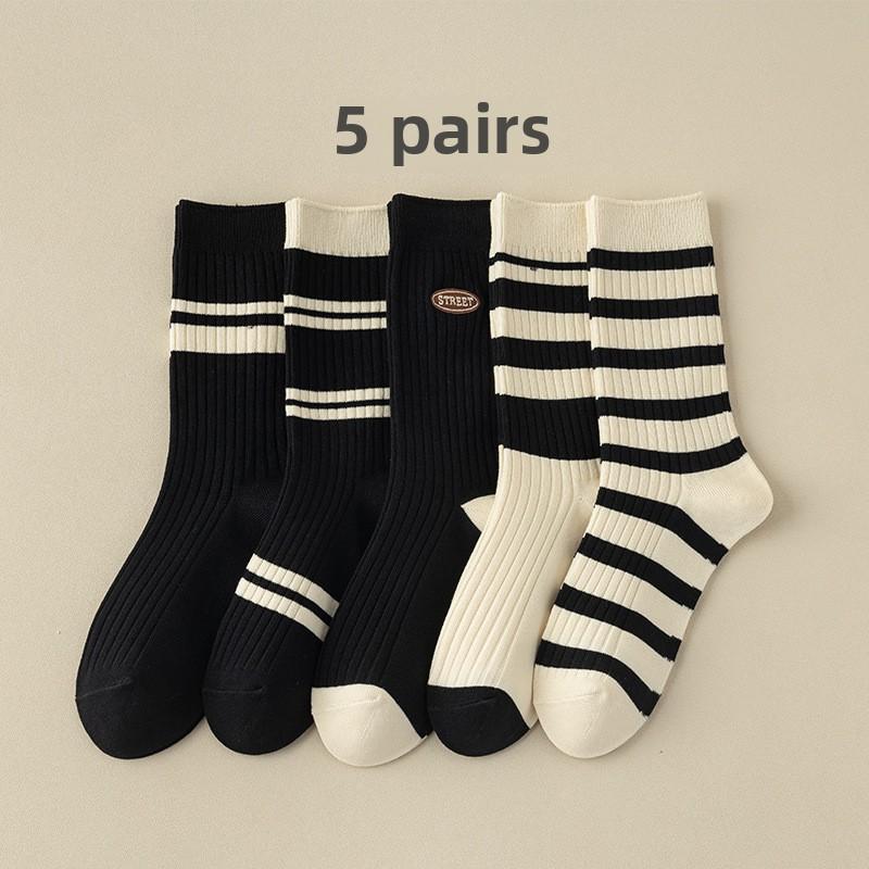 

5 пар женских носков весна-осень без косточек с вышивкой, цветовое соответствие не падает трубка в трубке ворс носки 5 Pairs