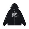 Mens Oversized Streetwear Hoodie With Distressed Zipper Graphic Print Cotton Long Sleeve Pullover Casual Wear