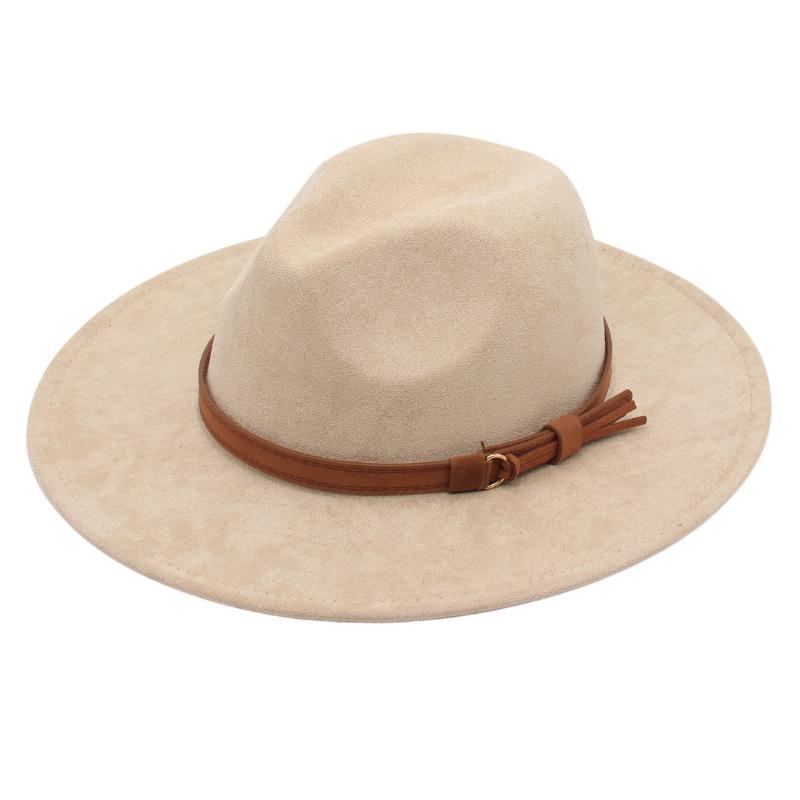 Stage Play Cowboy Big Brim Jazz Hat Imitation Suede Felt Hat Drama Performance Yellow Velvet Hat With Accessories