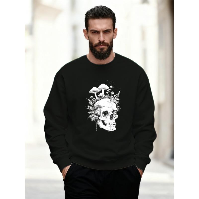 Men'S Casual Round-Neck Sweatshirt with A Mushroom Skull Design