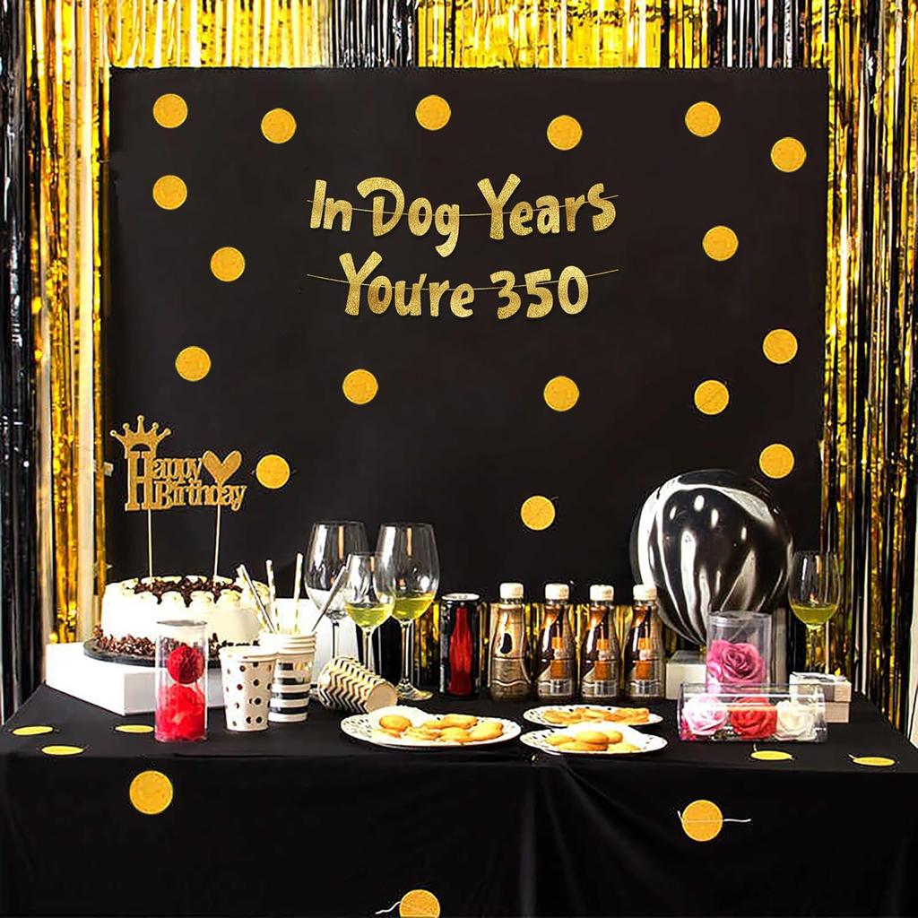 In Dog Years You're 350 Hilarious Adult Birthday Gold Glitter Banner - Funny Birthday Party Supplies, Ideas, Gifts and Decorations - 50th - 55th -