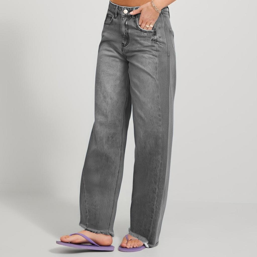 Damen Farbjeans Locker Lässig Gerades Bein Weites Bein Hose
