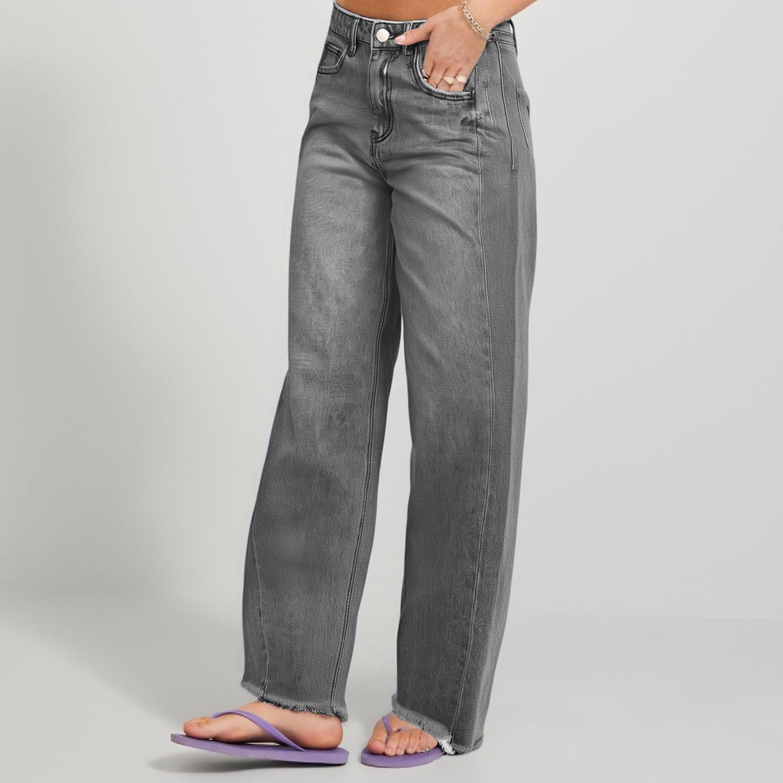 

Женские джинсы однотонные свободные повседневные прямые широкие брюки XXL