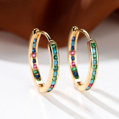 Rainbow Cubic Zirconia Hoop Earring Champagne Gold Silver Color Multicolor Round Earrings for Women Wedding Jewelry Accessory