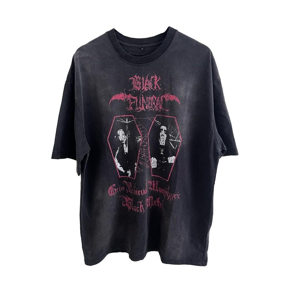 

Black Funeral Tshirt Black Metal Shirt Vintage Style Tee Sunfaded Shirt Unisex T-Shirt M