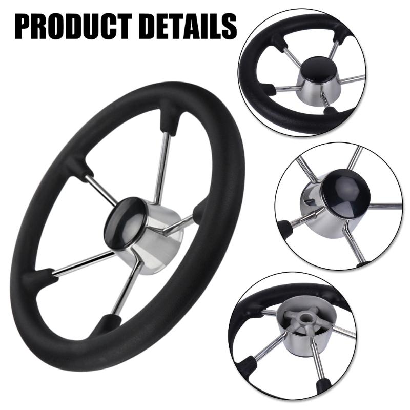 13.5in 5 Spoke Boat Destroyer Steering Wheel with Black Foam Stainless Steel Steering Wheel for Marine Yacht Easy Setup