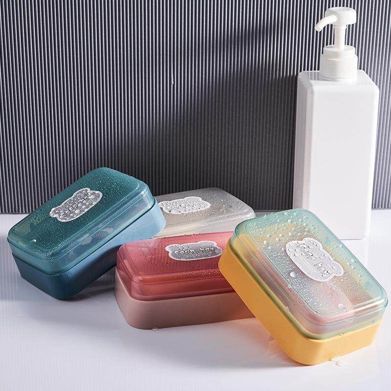 Bathroom Soap Dish with Transparent Lid Portable Travel Soap Box Household Clamshell Soap Box Soap Drain Container Holder