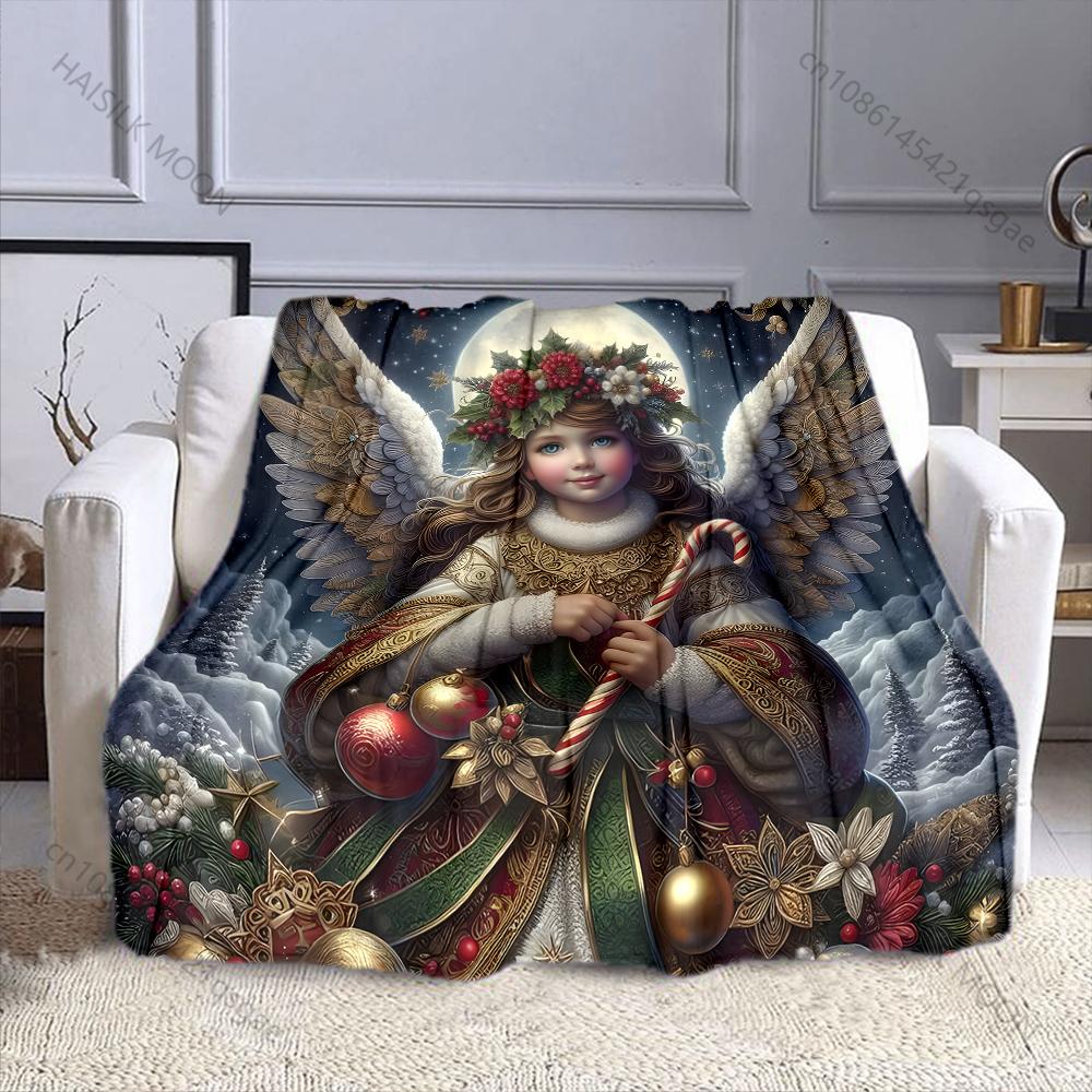 Multi-Sizes Christmas Angel Print Blanket Soft and Warm for Bed Sofa Outdoor Travel Cover Blanket Holiday Luxury Gifts