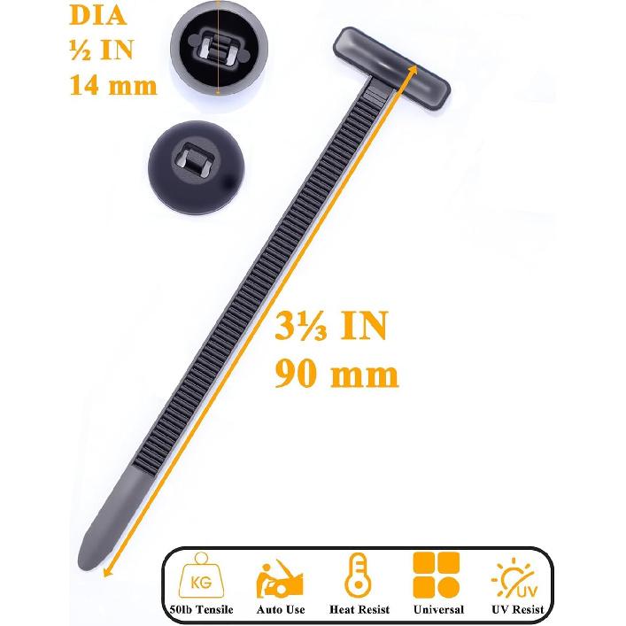 50 PCS Nylon Universal Cable Tie Buckles For Car - Automotive Zipper Clips, Plastic Rivets, Grip Auto Zip Tie Buckles, DIY Snap-Fit Ziptie Bumper