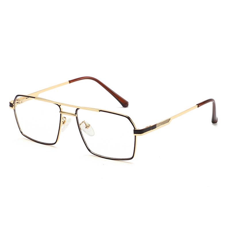 Men's Retro Anti-Blue Light Photochromic Glasses with Double Bridge Metal Frame, Suitable for Prescription Lenses