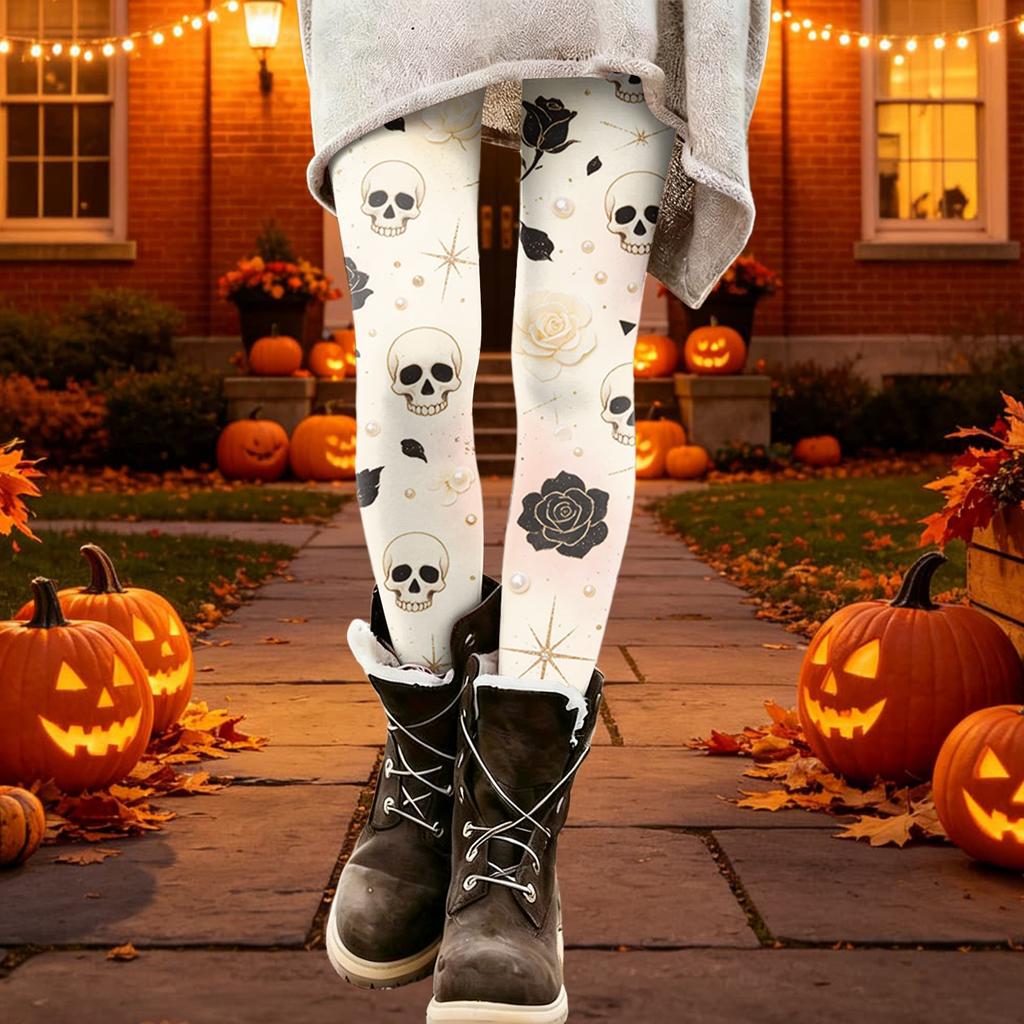 Women's Halloween Printed Stretchy Leggings Pants for Cozy Casual Home Wear