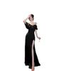 High-end Niche Light Luxury One-word Shoulder Evening Dress Women's New High-end Sexy Banquet Slim and Thin Dress
