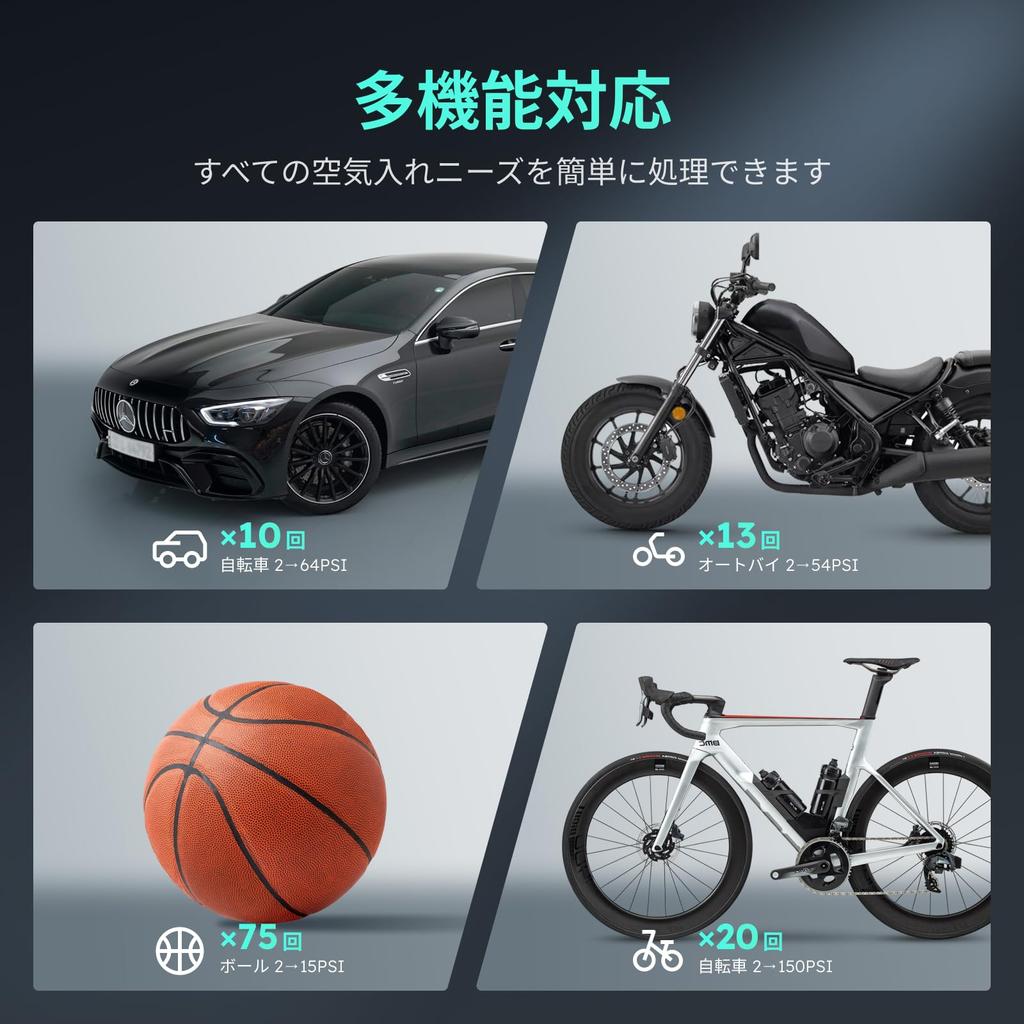 ASMAX T10 Electric Bicycle Pump, Electric Air Pump for Motorcycles and Cars, 2500mAh x 3 High-Capacity Battery, Maximum Pressure of 160 PSI, Tire Pres