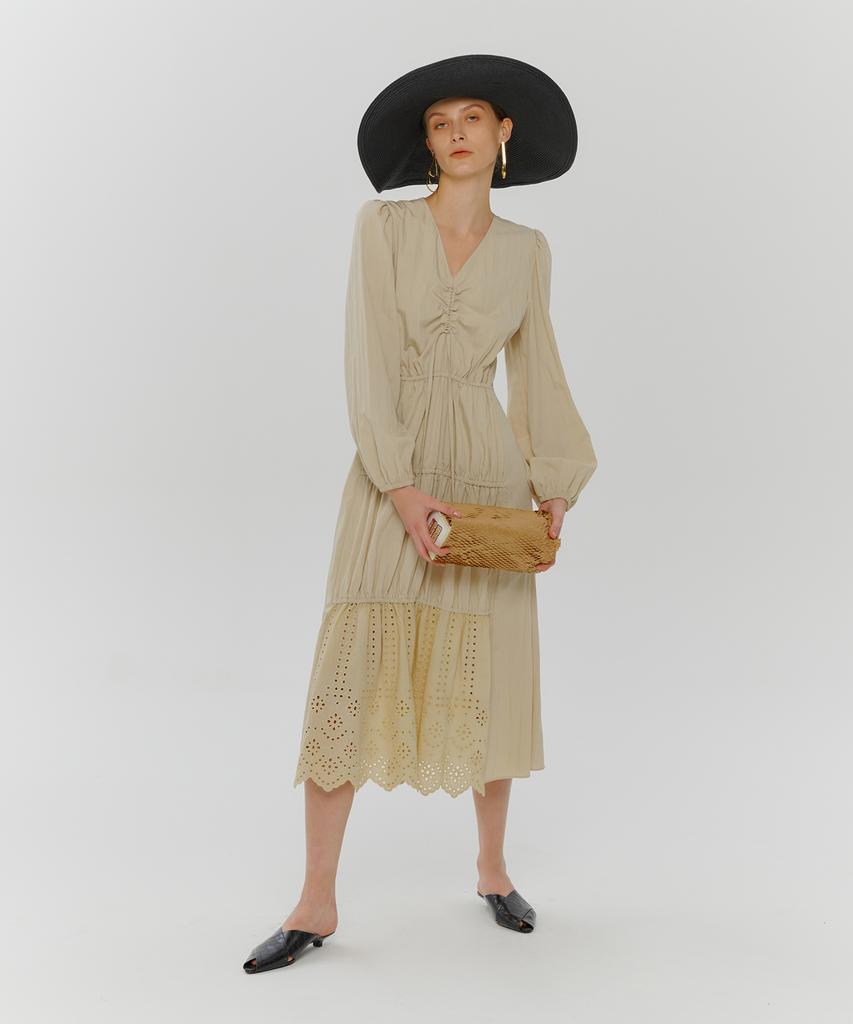 Etmont Stair Shirring Punching Dress Light Beige
