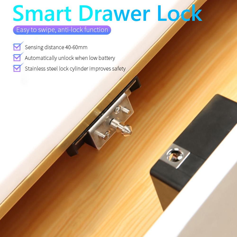 Bluetooth Invisible Cabinet Lock RFID Sensor Smart Drawer Security No Drill Keyless File Cabinet Locks Android IOS APP Unlock