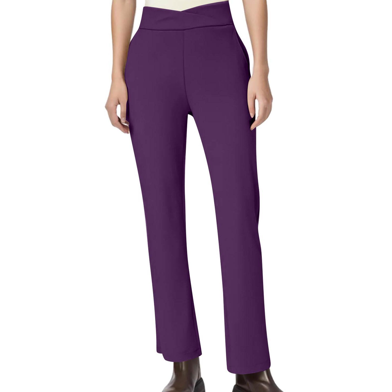 

Женские модные повседневные однотонные спортивные штаны для йоги с высокой талией и широкими штанинами для поднятия бедер M фиолетовый