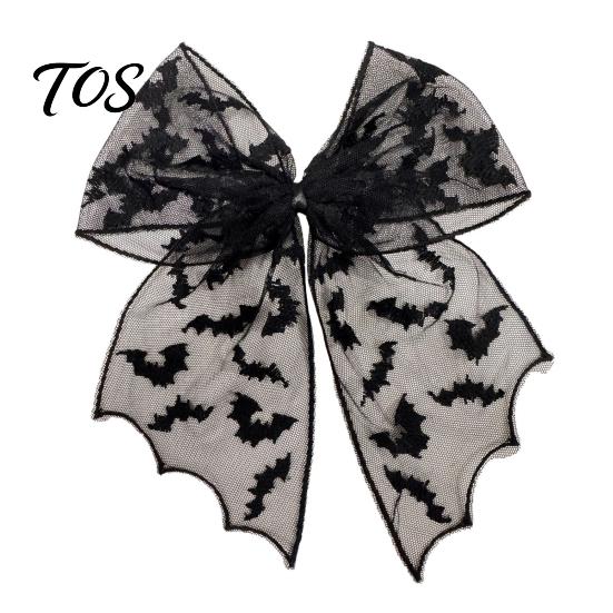 Dark Style Hair Clip Halloween Bat Mesh Bow Spring Clips, Black White Lace Spider Web Durable Barrettes, Gothic for Women Cosplay Costume Accessory