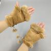 Half Finger Gloves Faux Rabbit Fur Gloves Fleece Lined Warm Gloves Solid Color Winter Thick Gloves Fingerless Mittens