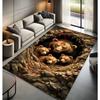 Bear Family Rug With Nature Cave Design, Cozy Woodland Animal Carpet, Rustic Lodge Living Room Decor