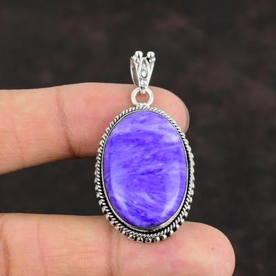 Charoit Anhänger Natürlicher Edelstein Anhänger 925 Sterling Silber Anhänger Charoit Schmuck Handgefertigter Anhänger Statement Anhänger Geschenke für Freunde