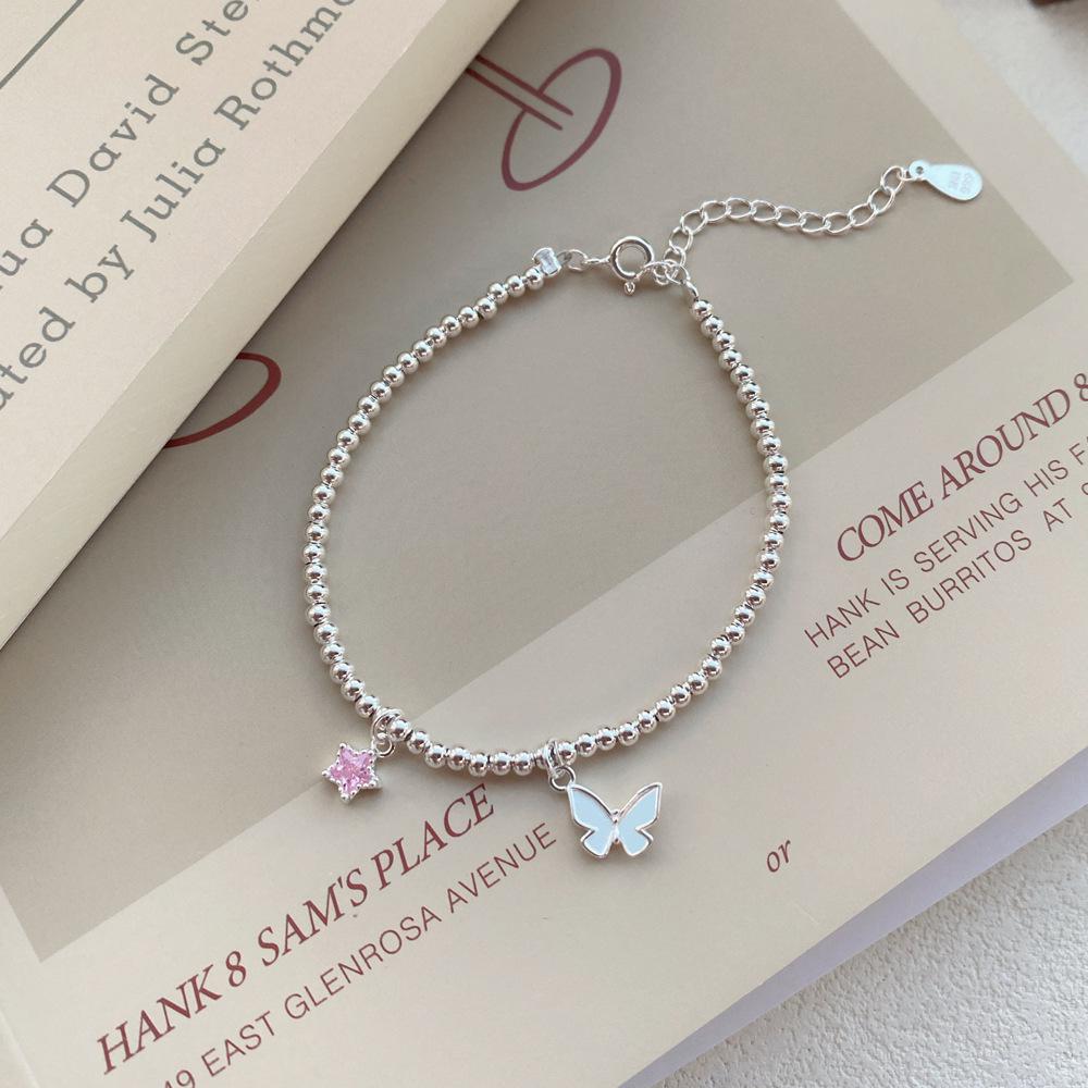 S999 Sterling Silver Butterfly Star Bracelet - Light Luxury Korean-Style Jewelry for Girls