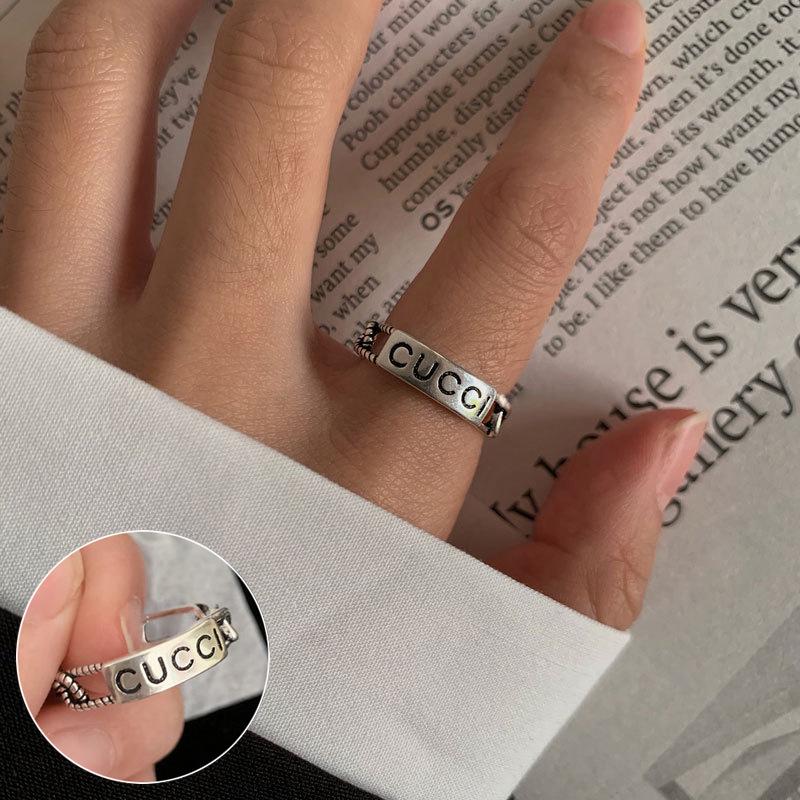 Korean Style S925 Silver-Plated Water Drop Crossover Open Ring – Women's Retro Fashion for Index Finger