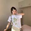 Korean niche white short-sleeved T-shirt women's summer fun star fruit print loose casual heavy cotton top ins