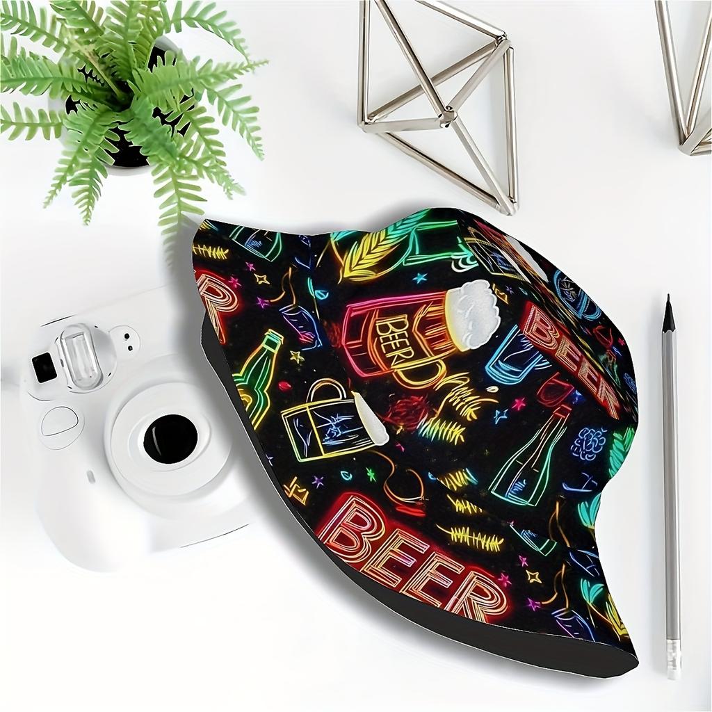 One Piece of Neon Wine Glasses And a Unisex All-Over Print Casual Fisherman Hat Perfect for Outdoor Vacations Birthday Presents