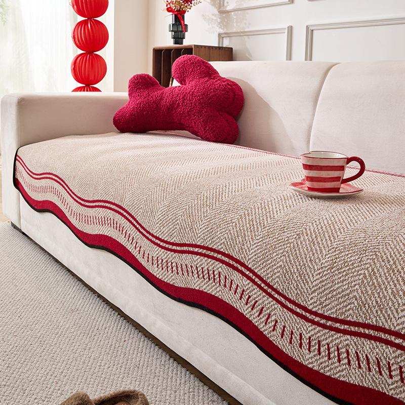 Premium Leather Sofa Cushion Plush  New Four-Season Universal Fixed Non-Slip Straight Row Seat Cushion Cover Cloth Cover