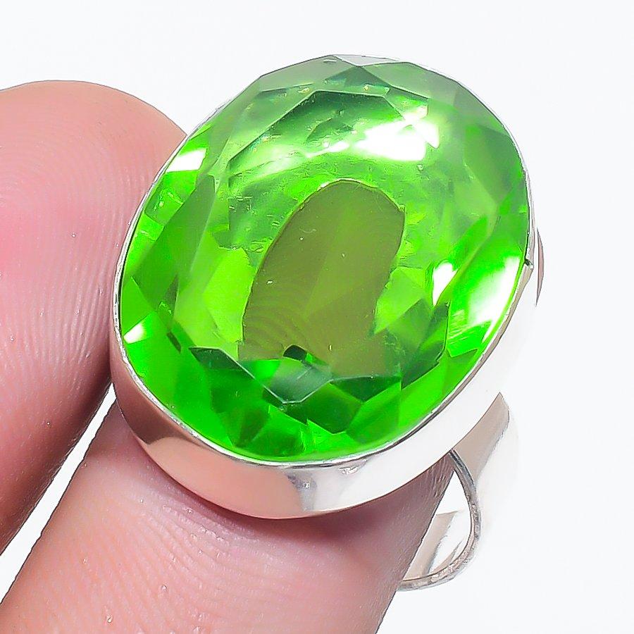 

Natural Peridot Gemstone Handmade 925 Sterling Silver Jewelry Ring Size 8.5 AR-16009